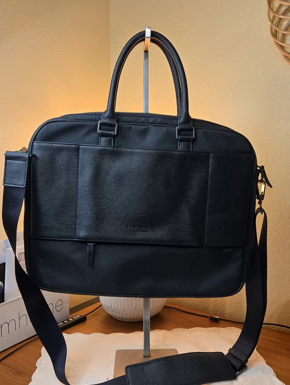 Ted Baker Men's Belgraves Laptop Bag Navy Nylon and Leather Laptop Briefcase